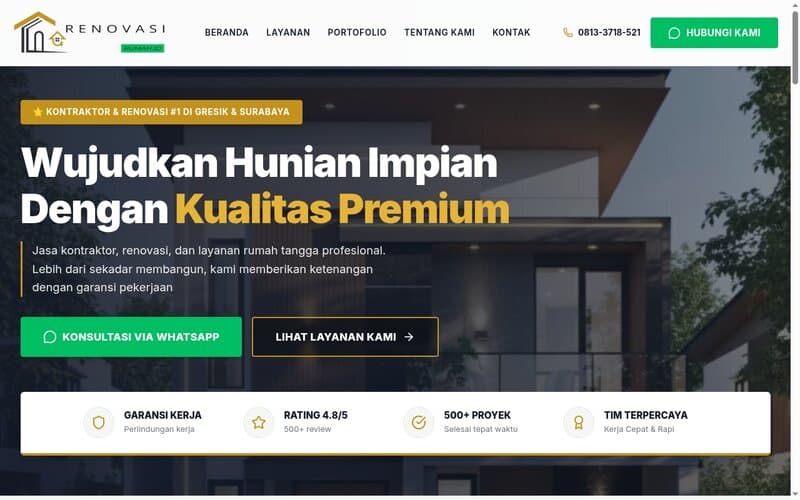 Website jasa renovasi rumah dengan optimasi Local SEO dan Multi-Location Schema untuk dominasi pencarian lokal Google Maps