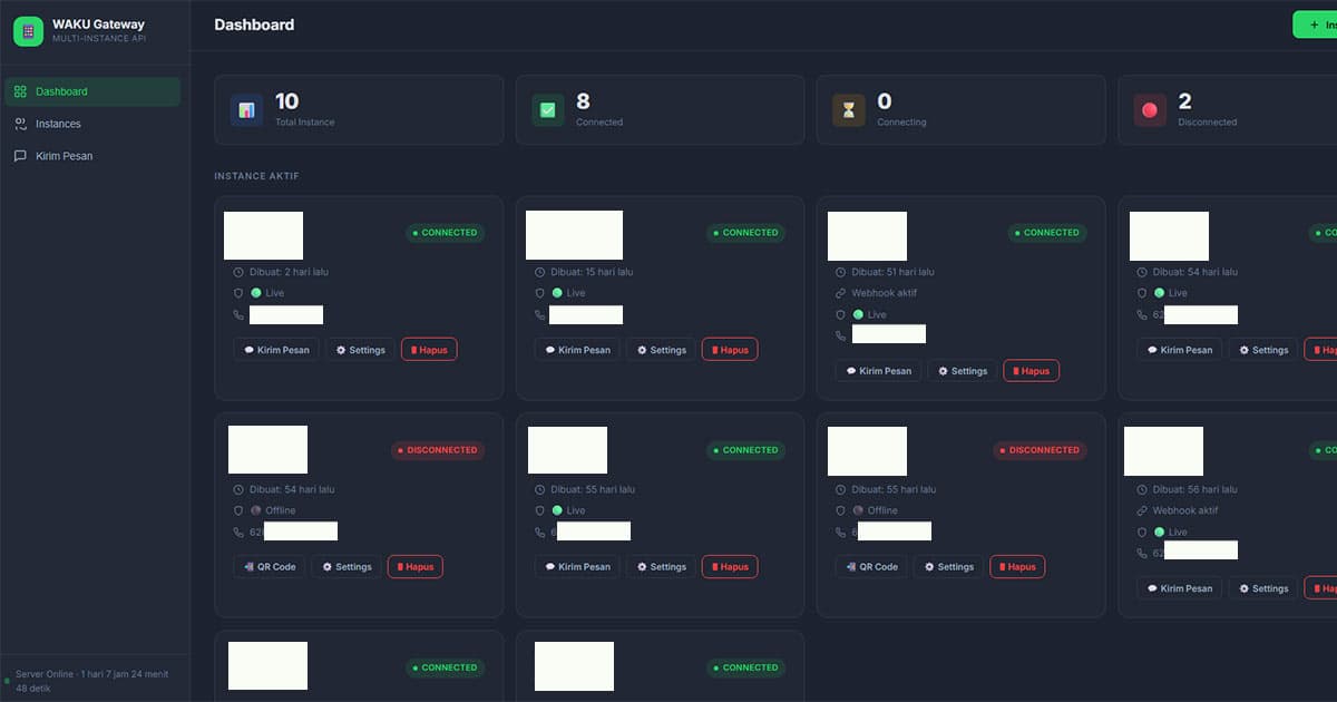 Sistem integrasi WhatsApp API Gateway mandiri untuk notifikasi dan otomatisasi bisnis